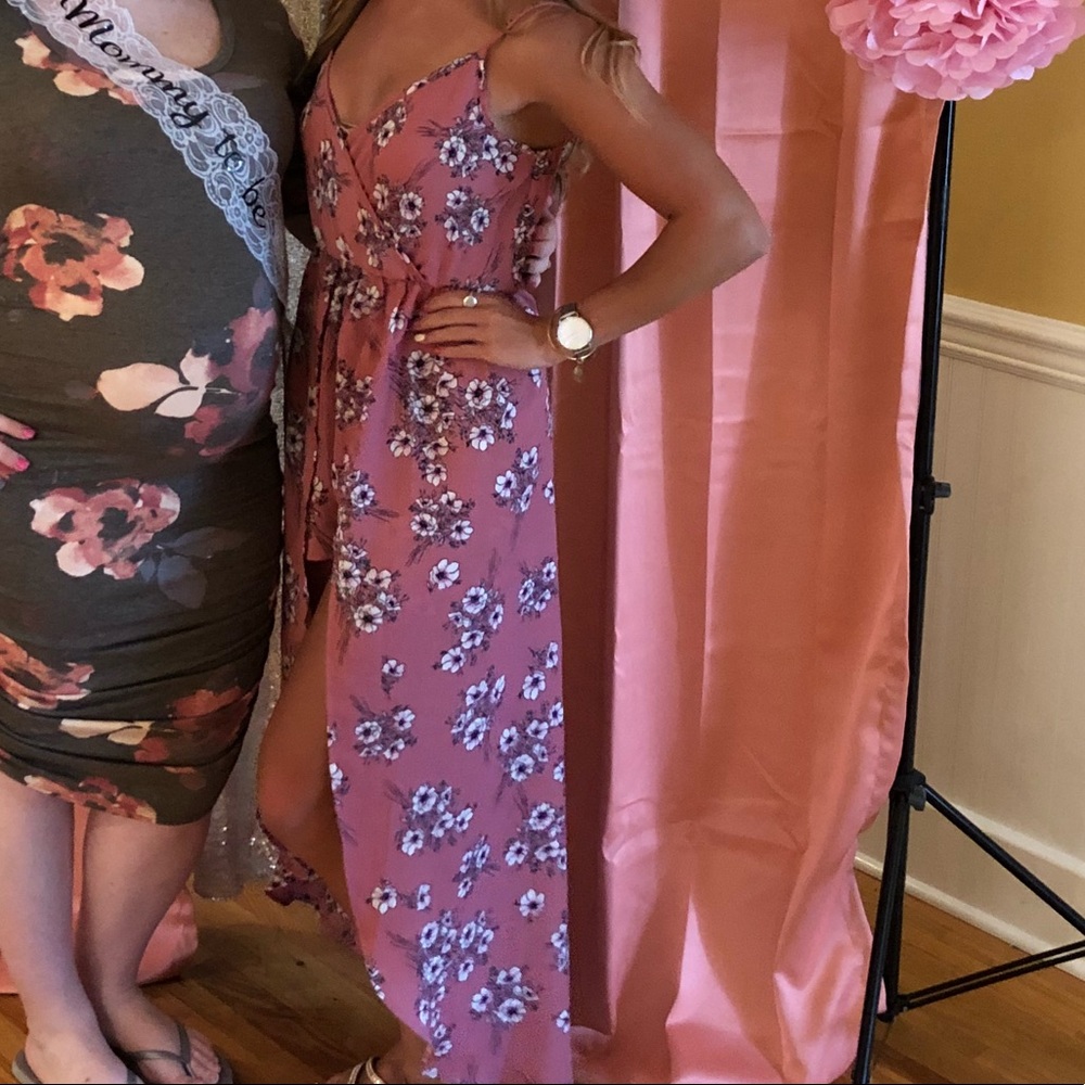 Pink high low floral romper